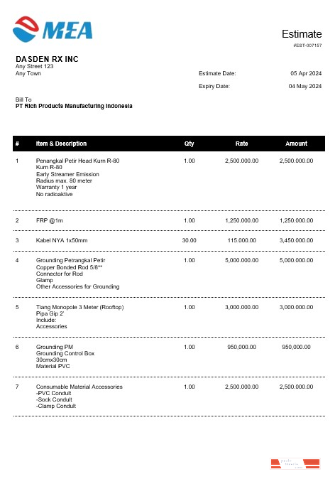 INDONESIA MEA business utility bill Word and PDF template PSD template